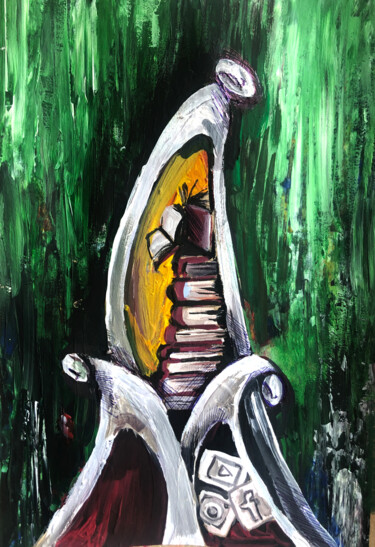 Painting titled "The reader" by Mokhinur Fakhri, Original Artwork, Acrylic