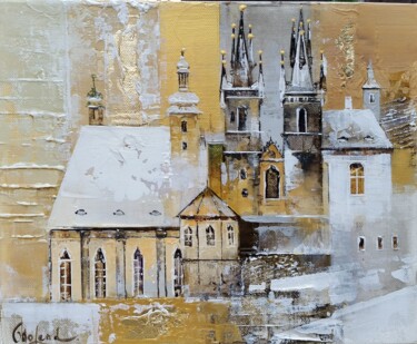 "Golden Prague" başlıklı Tablo Molena tarafından, Orijinal sanat, Akrilik Ahşap Sedye çerçevesi üzerine monte edilmiş