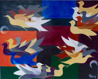 Peinture intitulée "OISEAUX" par Môm, Œuvre d'art originale, Acrylique