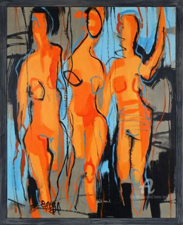 제목이 "Les Trois Graces"인 미술작품 Mona Berga로, 원작, 기름 나무 들것 프레임에 장착됨