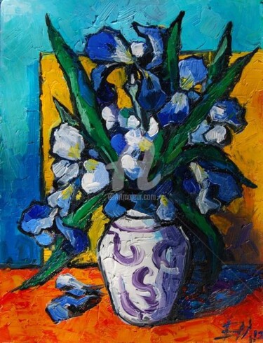 Painting titled "IRIS" by Mona Edulesco, Original Artwork, Oil