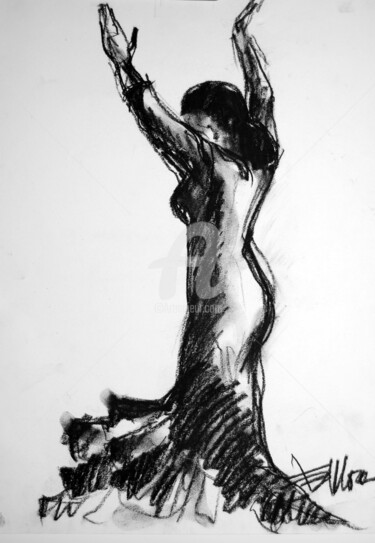 Drawing titled "Flamenco Sketch 3" by Mona Edulesco, Original Artwork, Other