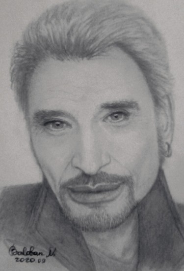 Drawing titled "Portrait Johnny Hal…" by Nadège Baloban, Original Artwork, Pencil