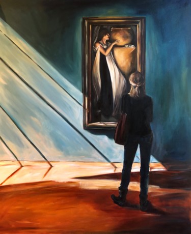 Schilderij getiteld "Watching Isabella" door Monica Callaghan, Origineel Kunstwerk, Olie Gemonteerd op Frame voor houten bra…