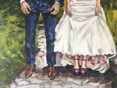 Painting titled "Wedding Shoes" by Monica Callaghan, Original Artwork, Acrylic
