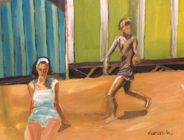 Pintura titulada "Un día en la playa" por Mónica Caruncho Fontela, Obra de arte original, Oleo