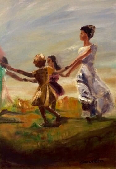 Painting titled "Al corro de la pata…" by Mónica Caruncho Fontela, Original Artwork, Oil