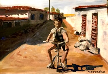 Картина под названием "El triciclo" - Mónica Caruncho Fontela, Подлинное произведение искусства, Масло