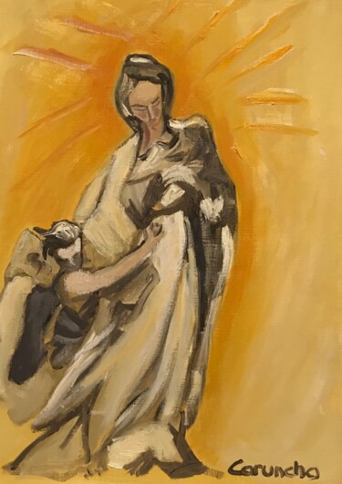 Pintura titulada "La Virgen con San M…" por Mónica Caruncho Fontela, Obra de arte original, Oleo