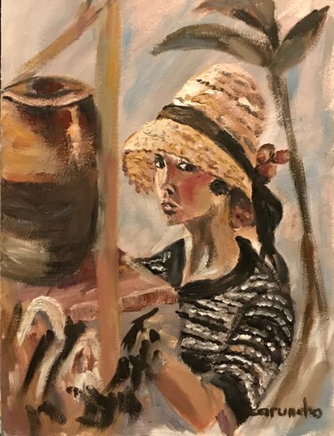 「La dama del sombrer…」というタイトルの絵画 Mónica Caruncho Fontelaによって, オリジナルのアートワーク, オイル