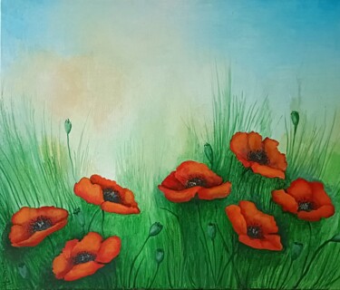 Pintura titulada "COQUELICOTS" por Monica Cattaneo, Obra de arte original, Acrílico Montado en Bastidor de camilla de madera