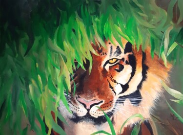 Картина под названием "Tiger" - Monica Le Crom, Подлинное произведение искусства, Акрил