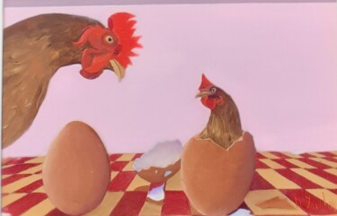 Malerei mit dem Titel "Hens" von Monica Zambon, Original-Kunstwerk, Öl