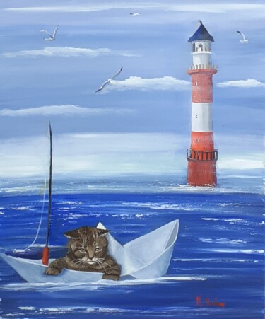 Ζωγραφική με τίτλο "Un pescatore alle p…" από Monica Zambon, Αυθεντικά έργα τέχνης, Λάδι