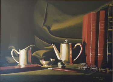 Peinture intitulée "L'heure du thé" par Monica Stagi-Decroix, Œuvre d'art originale, Huile