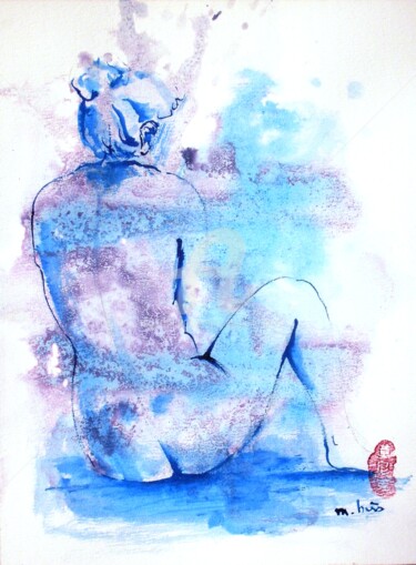 Drawing titled "Au fond de la pisci…" by Monick Bres, Original Artwork, Ink