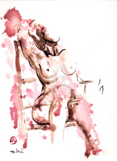Tekening getiteld "Le fauteuil" door Monick Bres, Origineel Kunstwerk, Inkt