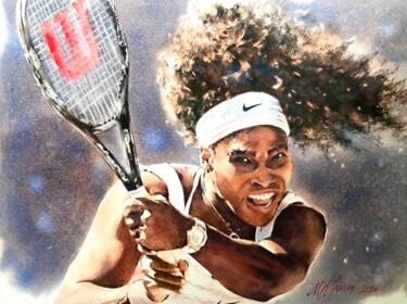 Painting titled "Serena Williams" by Monika Jones, Original Artwork, Watercolor