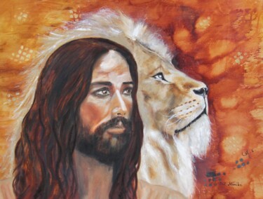 Painting titled "Jesus The Lion" by Mónika Katalin Pál, Original Artwork, Oil