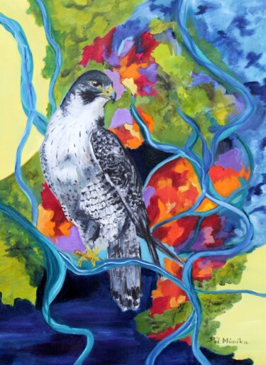 Painting titled "Peregrine Falcon" by Mónika Katalin Pál, Original Artwork, Oil