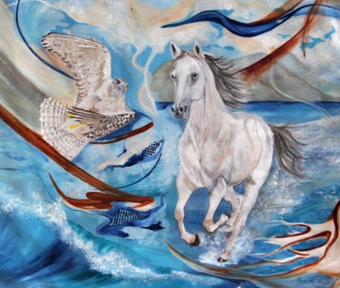 Painting titled "On Wings Of The Wind" by Mónika Katalin Pál, Original Artwork, Oil Mounted on Wood Stretcher frame