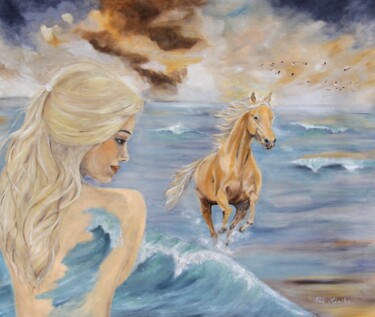 Painting titled "Palomino" by Mónika Katalin Pál, Original Artwork, Oil Mounted on Wood Stretcher frame