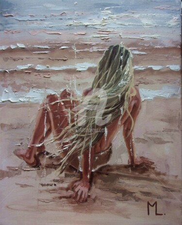 Painting titled "" SUMMER SAND "" by Monika Luniak, Original Artwork, Oil Mounted on Wood Stretcher frame