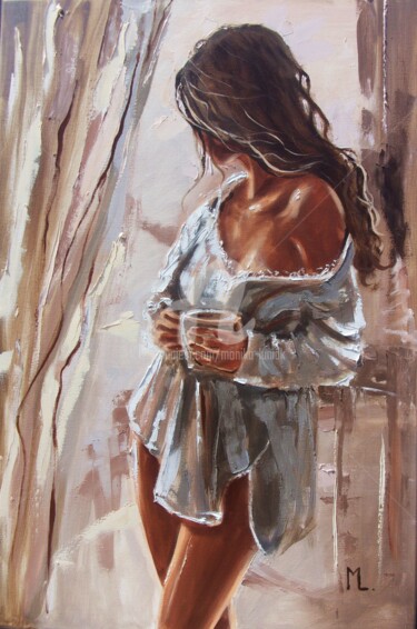 Painting titled "" COFFEE TIME " (20…" by Monika Luniak, Original Artwork, Oil