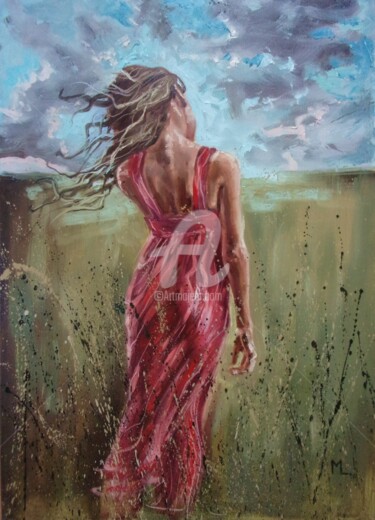 Painting titled "IN RED" by Monika Luniak, Original Artwork, Oil