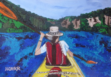 Painting titled "Kayak Contemplation" by Monikr, Original Artwork, Acrylic
