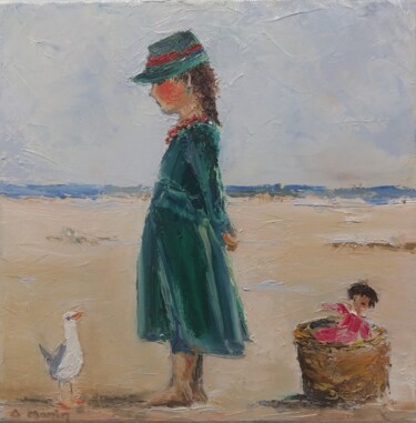 Painting titled "Petite fille et goe…" by Anne Monin, Original Artwork, Oil