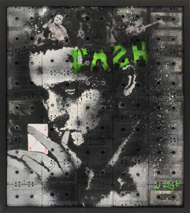 绘画 标题为“Johnny Cash” 由Monique De Kruijk, 原创艺术品, 喷漆 安装在木板上