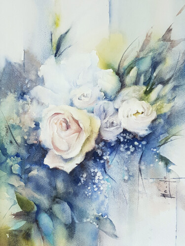 "Les fleurs du bonhe…" başlıklı Tablo Monique Delord tarafından, Orijinal sanat, Suluboya