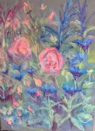 Peinture intitulée "Fleurs de mon jardin" par Monique Goukenleuque, Œuvre d'art originale, Pastel