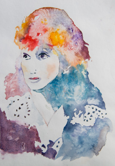 Peinture intitulée "jeune femme" par Monique Hirel, Œuvre d'art originale, Aquarelle