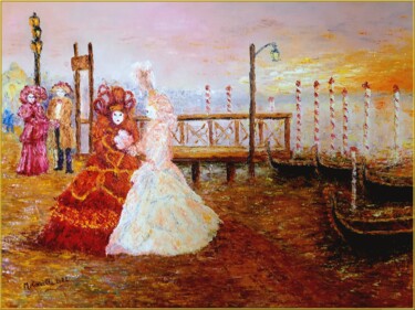 Painting titled "Carnaval de Venise" by Monique Laville, Original Artwork, Oil Mounted on Wood Stretcher frame
