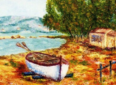 Schilderij getiteld "Golfe de Porto Vecc…" door Monique Laville, Origineel Kunstwerk, Olie