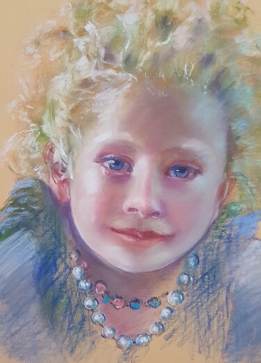 Pintura titulada "Jeune fille à la pe…" por Monique Marie François (Moma), Obra de arte original, Pastel Montado en Panel de…