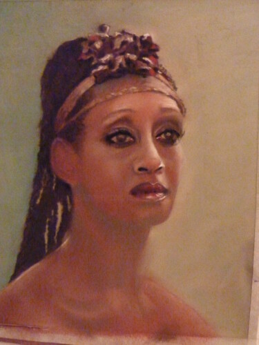 Schilderij getiteld "Reine d'Afrique" door Monique Marie François (Moma), Origineel Kunstwerk, Pastel