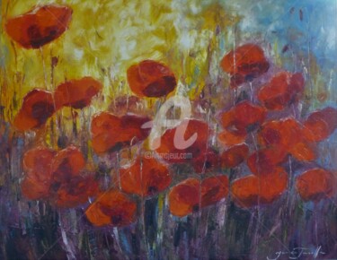 Painting titled "coquelicots" by Monique Yenco Fusella, Original Artwork, Oil