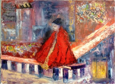 Painting titled "jeune moine en priè…" by Monique Burtey, Original Artwork, Other