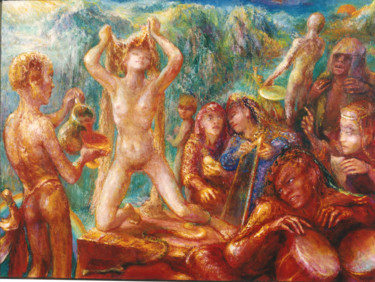 Peinture intitulée "La danse de Salomé" par André Helluin, Œuvre d'art originale, Huile