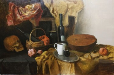 Peinture intitulée "Still life with lute" par Anna K, Œuvre d'art originale, Huile Monté sur Châssis en bois