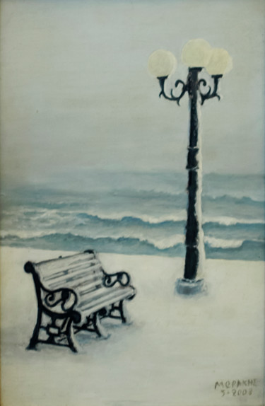 Peinture intitulée "Snowed bench." par Morakisvang, Œuvre d'art originale, Huile