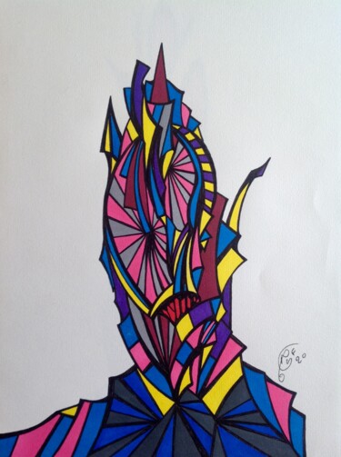 Drawing titled "Masqué" by Moreau Franck Didier, Original Artwork, Gel pen