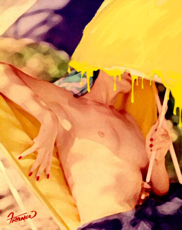Arts numériques intitulée "Yellow Dripping Umb…" par Moreno Franco, Œuvre d'art originale, Impression numérique