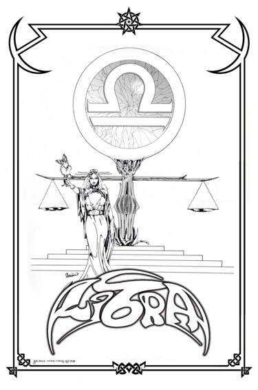 Digitale Kunst mit dem Titel "Libra Zodiac Sign" von Moreno Franco, Original-Kunstwerk, Tinte