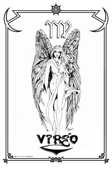 Arts numériques intitulée "Virgo Zodiac Sign" par Moreno Franco, Œuvre d'art originale, Encre