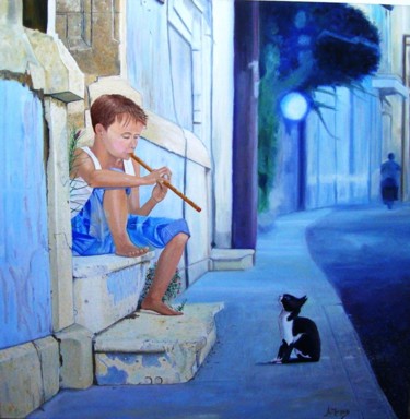 Peinture intitulée "La flute" par Morgado, Œuvre d'art originale, Huile