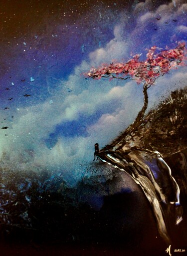 Pittura intitolato "méditation solitude" da Morgan Bouton, Opera d'arte originale, Spray Montato su Cartone